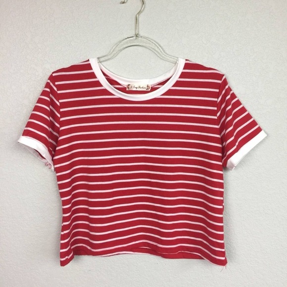 Red & White Stripe Crop Crewneck Sz XL - Picture 1 of 4